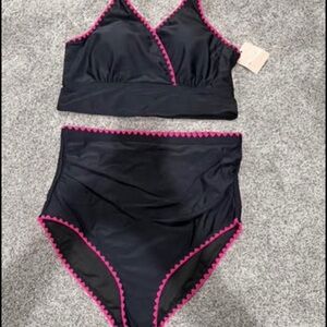 Black and Pink Trim Bikini Set